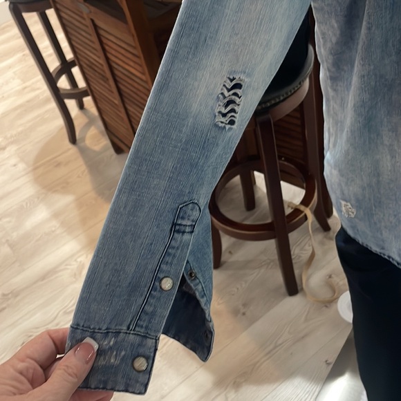 EN CRÈME partial snap front distressed top tunic dress distressed denim EUC - Picture 4 of 8